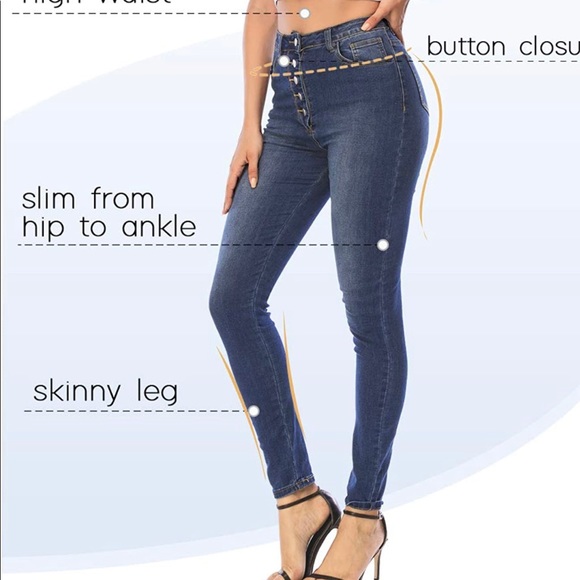 Ecupper Womens Skinny Fit Jeans Stretch High Waist Denim Jeggings with Pockets - Picture 2 of 7